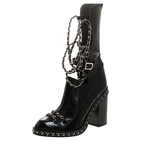 chanel leather chain|Chanel leather boot with heel.